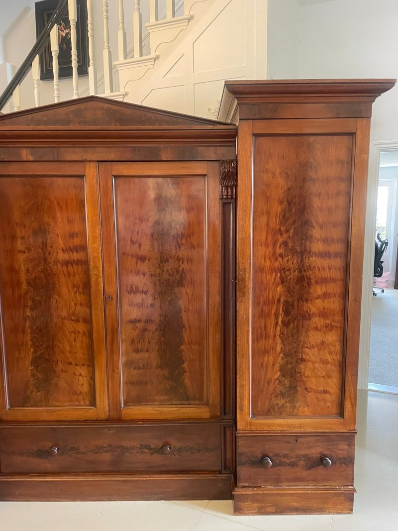 Outstanding Quality Large Victorian Antique Figured Mahogany Four Door Wardrobe - Image 8